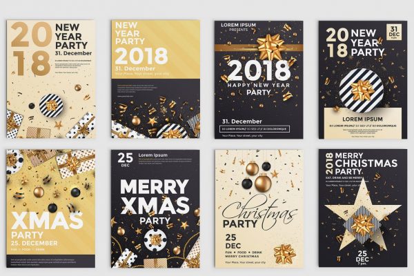 浓厚节日氛围圣诞节派对活动传单海报设计模板合集 Set of 10 Christmas Party Flyer Templates