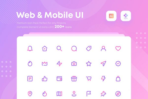 Web&APP用户交互界面UI图标素材包 Complete Web and Mobile UI Icons Pack – UICON2